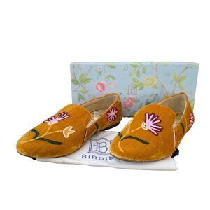 Birdies The Sterling Saffron Flora Velvet Embroidered Velvet Loafers 7 New
